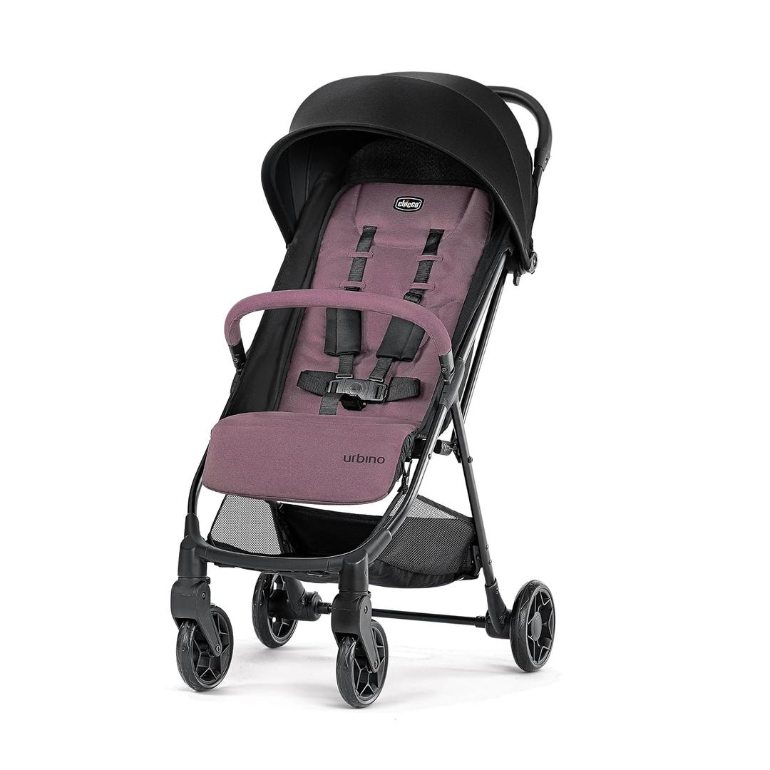 Chicco Urbino Lightweight Quick-Folding Compact Stroller, Use up to 50lbs.
Easy for Travel, 2 Cup Holders, UPF 50+ Canopy, 1-Hand Fold, Reclining Seat, 4-Wheel Suspension, Storage Basket, Purple