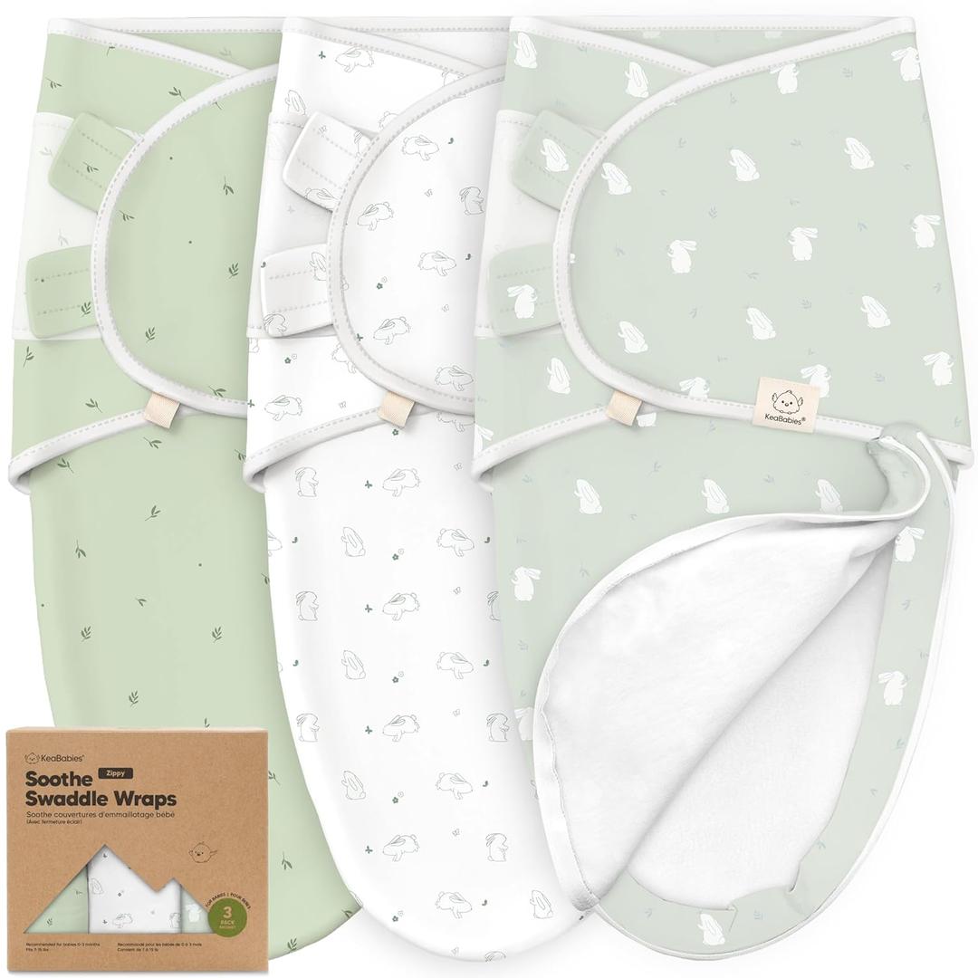 Baby Swaddle Sleep Sacks with Zipper - 3-Pack Swaddles for Newborns 0-3 Months, Infant, Baby Girls, Boys, Soft & Durable Newborn Sleep Sack, Easy Diaper Change Swaddling Blanket (Bunnies)