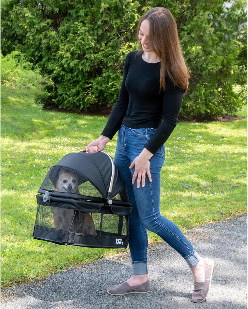 Pet Gear No-Zip View 360 Pet Safety Carrier & Car Seat for Small Dogs & Cats Push Button Entry, View 360 20-inch, Onyx