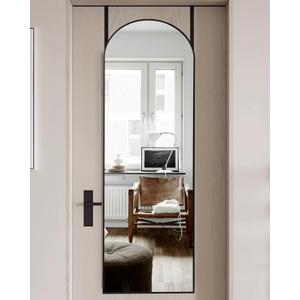 Door Mirror, Full Length Over The Door, 16'' x 50'' Hanging, Large Arched, Hanging/Leaning, Home Decor, Black