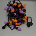 C7 Halloween String Lights - 50 LED 24Ft Vintage Smooth Bulb Light with Auto Timer, Extendable, 8 Modes - Waterproof Spooky Lighting for Outside Roofline House Holiday Party Decorations Purple Orange