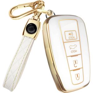 Lucrum Compatible with Toyota Key Fob Cover & Leather Keychain, Keyfob Case for Avalon Camry Corolla Prius RAV4 Highlander (White)