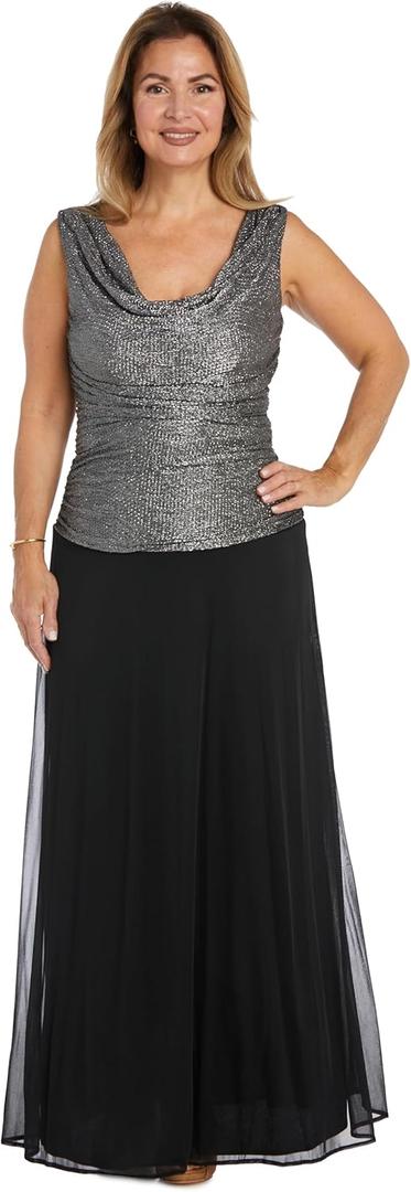 R&M Richards Long Sleeveless Glitter Panel Dress W/Ruched Side (14)