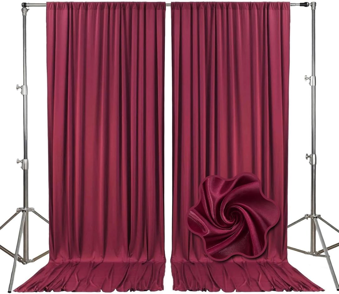 10ft x 10ft Burgundy Backdrop Curtains for Parties, Fabric Satin Background Curtain with Rod Pockets for Weddings, Birthday, Baby Shower, Photography, Graduation Party Backdrop Drapes, 2 Panels