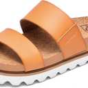 Flatform Platform Sandals Women Arch Support Beach Slides Orthotic Summer Causal Cork Footbed Adjustable Lightweight Thick Sole Comfortable Fashion Slip on Cushion Cute 2 Strap (7, A3- Brown Elastic)