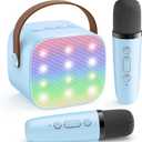 YLL Mini Karaoke Machine for Kids, Portable Bluetooth Speaker with 2 Wireless Microphones, Most Popular Birthday Toys Gifts for Boys Girls 3 4 5 6 7 8 9 10 11 12 + Year Old Party Family School(Blue)