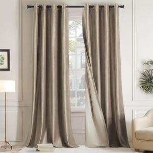 GIGIZAZA 100% Blackout Taupe Velvet Curtains 95 Inch Long 2 Panels for Living Room, Beige Thermal Window Drapes Lining Insulated Luxury Curtain for Darkening Bedroom