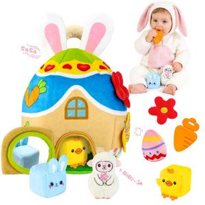 Baby Toys 6-12-18 Months - My First Plush Bunny Burrow with Stuffed Animals, Rattle, Crinkle, Teether, Montessori Sensory Toys for Babies Toddlers 1-3, Baby Block Stacking Toy for Boys Girls Gifts