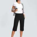 ISEEGZ 15"/ 18"/ 21"/ 25" Capri Pants for Women High Waist with Pockets Women's Capris Workout Yoga Pants Loose Straight Leg (Black, XL)