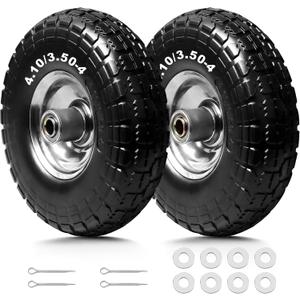 Storystore 2-Pack 4.10/3.50-4 Tire and Wheel - 10 Inch Solid Rubber Tire Wheels with 5/8" Bearings, 2.2" Offset Hub for Hand Truck, Trolley Dolly, Garden Cart and Wheelbarrow