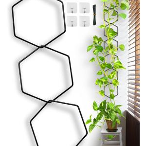 Plant Trellis for Climbing Plants Indoor, 7.5(ft) L Chain Metal Plant Supports for Potted Plants, Garden Plant Wall Trellis for Ivy Hoya Pothos Flower, 18 Hexagons