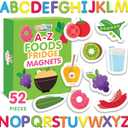 Curious Columbus Learning Magnets  Set of 52 Fridge Magnets for Kids  Includes 26 Large Foam Food Pieces and 26 ABC Alphabet Letters for Learning and Play