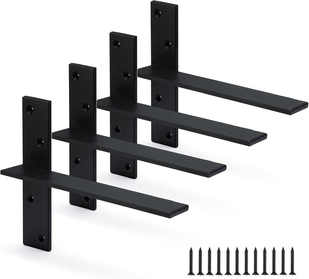 Floating Shelf Bracket 3/8" Thick Heavy Duty Shelf Brackets 4 Pack Free Hanging Countertop Support Bracket 10" Lx2.5 W Floating Wall Brackets for Cabinets, Granite, Dishwasher, Bench Seats Vanities