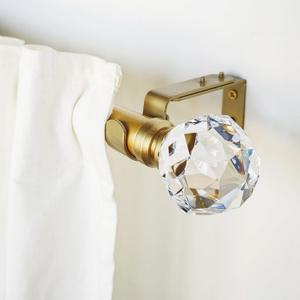Luxury Gold Decorative Single Curtain Rod Set with Crystal-clear Faceted Finials, 36-72 in, Standard Single Drapery Rod for 1 Pack, 1-1/8 in diameter, Adjustable Length