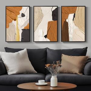 Boho Framed Modern Abstract Wall Art, Set of 3 Large Canvas Paintings Artwork for Walls, 3 Piece Contemporary Minimalist Prints Pictures for Living Room, Hallway, Bedroom, Office Wall Decor 16x24 Inch