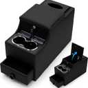 Center Console Between Seat Organizer for Minivans, SUVs, with Phone Holder & Cup Holders for Minivan &SUVs, Middle Van Floor Console Organizer Storage Box- Black