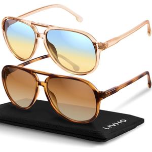 livho Trendy Polarized Aviator Sunglasses Women Men, Retro Sun Glasses for Women Men 2025, Oversized UV Protection Shades (Tortoise Brown + Clear Brown/Green Gradient Brown)
