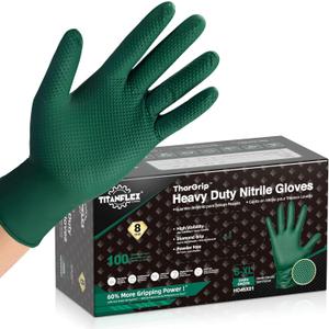 TitanFlex Heavy Duty Industrial Nitrile Gloves with Raised Diamond Texture, 8-mil, Latex Free (Green/Dark Green/Yellow) (Small)