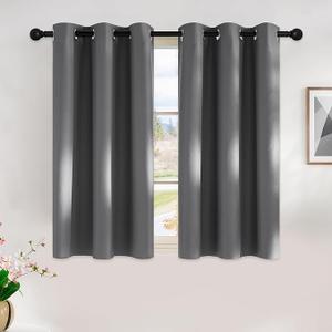 NICETOWN Grey Kitchen Blackout Short Curtain Panels for Bedroom, 45 Inch Long Thermal Insulated Grommet Top Blackout Draperies and Drapes (2 Panels, W42 x L45 Inch, Grey)