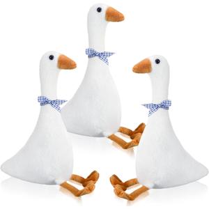 Sosation 3 Pieces 15.7'' Silly Goose Plush Stuffed Animal, Swan Stuffed Animal, Blue Plaid Fluffy Cute Goose Funny Duck Plush Swan Gifts for Adults Home Birthday Favor