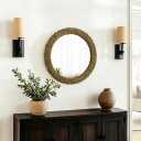 Farmhouse Circular Mirror for Wall 23 In, Rattan Woven