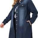 Agnes Orinda Women's Plus Size Denim Jacket Casual Long Distressed Button Up Pockets Jean Jackets (3X, Dark Blue)