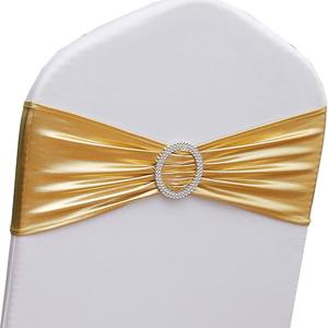 Gold Chair Sashes 100 Pack, Spandex Sashes for Chairs Wedding Reception, Stretch Chair Bands Bows for Party Banquet Theme Event Decor