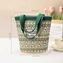 2 x Women Tote Bag,Small Jute Casual Tote's Handbag Embroidered Personalized Bucket Bag,Reusable Grocery Shopping Bags (Green)