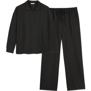 Ekouaer Lounge Sets for Women 2 Piece Outfits 2024 Long Sleeve Top with Pants Sweatsuit Tracksuit, (Medium, Black)