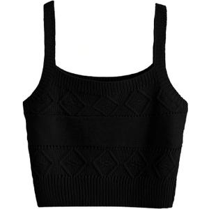SweatyRocks Women's Sleeveless Solid Knit Straps Crop Tank Tops (Black), Large