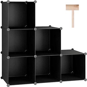 C&AHOME Cube Storage Organizer, 6-Cube Shelves Units, Closet Cabinet, DIY Plastic Modular Book Shelf, Ideal for Bedroom, Living Room, Office, 36.6" L x 12.4" W x 36.6" H Black SBTM3506A
