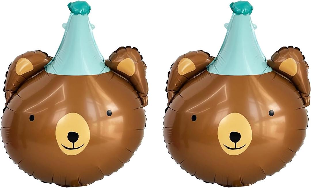 Animal Head Foil Balloon Kit, Lion Bear Monkey Cat foil balloon, Birthday Party Decorations, Baby Shower Supplies (Bear(2 pieces))