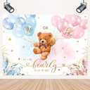 LIGHTINHOME Bear Gender Reveal Backdrop 7Wx5H Feet He or She Pink or Blue Boho Floral We Can Bearly Wait Baby Shower Photography Background Mom-to- be Party Decorations Photo Booth Studio Prop Fabric