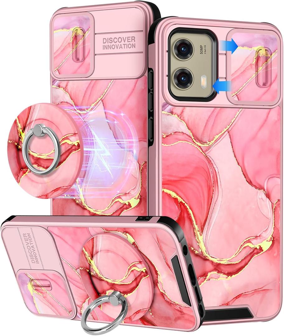 Buleens for Moto G Stylus 5G 2024 Case - with Ring Stand & Camera Cover Aesthetic Cute Designed Women Girls Pretty Girly Fashion Teens Phone Case for Motorola G Stylus 5G 2024 Compatible with Magsafe (Pink Watercolor)