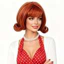 Copper Wig for Women Aubrn Short Curly Retro Beehive Wig with Bangs Ginger 70's 80's Synthetic Costume Wig for Halloween,Cosplay,Daily Use