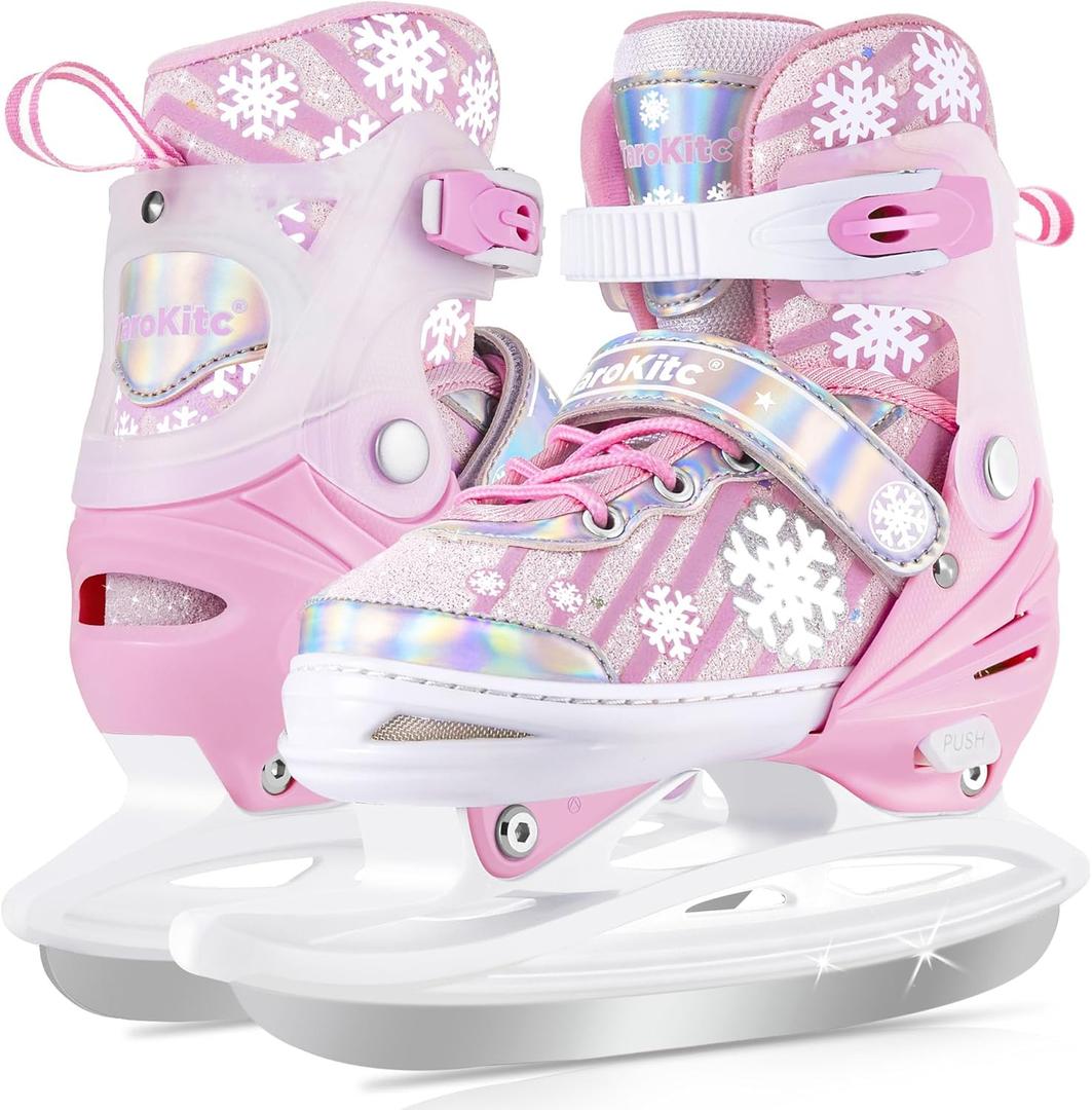 TaroKitc Adjustable Girls Ice Skates for Kids, 4 Size Adjustable Kids Ice Hockey Skates for Girls Boys, Warm Ice Skating Shoes for Outdoor and Rink, Comfortable Lining and Enhanced Ankle Support (Small (10C-13C US) Little Kids)