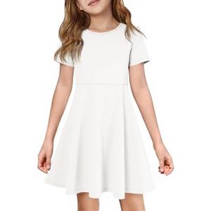 Imily Bela Girls Summer Short Sleeve Dress A Line Swing Basic Skater Twirl Party Dresses 11-12 Years