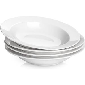 Y YHY Soup Bowls, Pasta Bowls Set of 4, White Salad Bowls and Plates, 20 Ounces Porcelain Wide Rim Bowls, Microwave and Dishwasher Safe, Christmas Gift (9.5 Inch-20 oz)