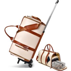 3 in 1 Convertible Garment Duffle Bags for Travel 45L Smooth Zipper Rolling Duffle Bag With Wheels Waterproof Carry On Duffle Bag for Men&Women with Weekends Weddings Business Short Trips Beige
