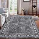 GlowSol Bordered Rug 9x12 Living Room Rug Machine Washable Rugs for Bedroom Low-Pile Large Rug Modern Solid Rug Minimalist Border Stain Resistant Soft Floor Carpet for Farmhouse Kids Playroom,Grey