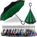 SIEPASA 49/56 Inch Inverted Reverse Upside Down Umbrella, Extra Large Double Canopy Vented Windproof Waterproof Stick Golf Umbrellas with C-shape Handle. (Green)