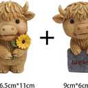 2 Pack Highland Cow Brown DecorScottish Highland Cow Decor Resin Sculpture, Highland Cow Figurine Gifts Decorations Home Farmhouse Tiered Tray Decor Home Kitchen Desk Decor Decor(Brown,Holding Flower