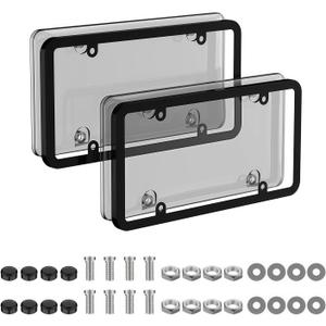  License Plate Frames Protector 2-Pack, Unbreakable ABS Clear License Plate Cover with Anti-Theft Screws Cover, Universal Fits All US Standard 6"x12" Front & Rear for Cars, Trucks, SUVs