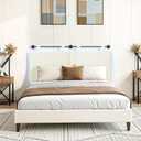 Headboard Queen SizeModern Wall Mounted Headboards with LED Light for Bed with Upholstery Hanging Headboard for Bedroom,Featuring High-Density Sponge PaddingWhite
