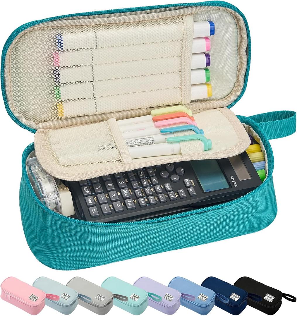 SPACEMATE Pencil Case Pouch Box Bag School Supplies Girls Boys Kids, Cute Preppy Stuff Large Big Capacity Aesthetic Pen Organizer, Back to College Stationary, Teal, Standard Stlye, 1800ml