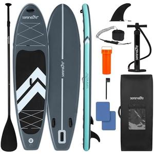 SereneLife 10’6" Inflatable Stand Up Paddle Board with Premium SUP Accessories - Wide Stable Design with Non-Slip EVA Deck Pad, for Youth and Adults, 350 lbs. Capacity