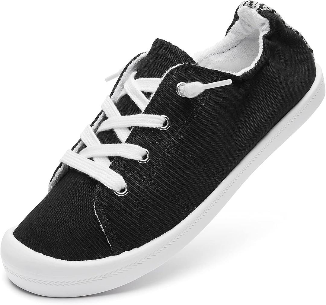 BENPAO Women's Canvas Slip On Shoes White Black Fashion Sneakers Loafers Shoes for Women (11)