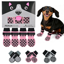 Anti Slip Dog Socks to Prevent Licking Paws  Double Side Paw Covers Dogs Grip Sock for Hardwood Floors, No Twist Dog Booties Grippy Socks for Small Medium Large Senior Dogs, Dark Grey and Pink, S