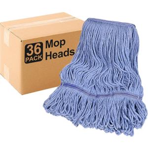 36 Pack Commercial Mop Head Replacement, Heavy Duty Mop Head Commercial Replacement for General and Floor Cleaning, Wet Industrial Blue Cotton Looped End String Head Refill (Blue)