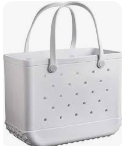 X-Large Waterproof Sandproof Rubber Beach Tote Bag with Zipper Pocket and Phone Kickstand Cup, White 